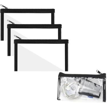 Imagem de Tangseajiao 3 bolsas de maquiagem transparentes pequenas, 15 x 8 cm, bolsa de cosméticos à prova d'água com zíper, kit de estojo portátil de armazenamento para bolsa, batom, banheiro, organização de