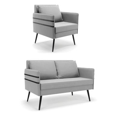 Imagem de Kit 01 Namoradeira E 01 Poltrona Suede Cinza