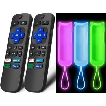 Imagem de Pacote com 3 capas de silicone macio com 2 unidades de controle remoto de substituição para Smart TVs universais, compatível com TVs TCL/Hisense/Sharp/Philips/Onn Roku Series (não para Roku Stick e