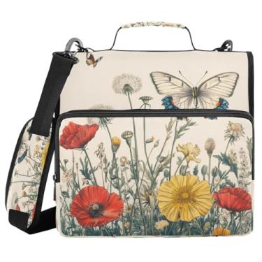 Imagem de Blueangle Fichário com zíper borboleta, bolsa de 3 anéis de 3 anéis, comporta 500 páginas, organizador de zíper com vários bolsos com alça ajustável e alça (788)