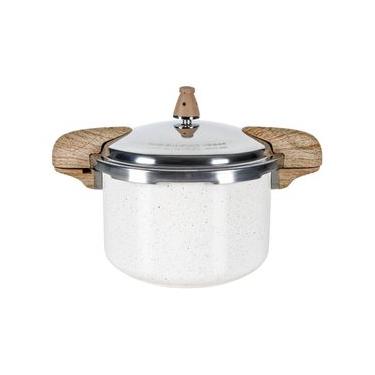 Imagem de Panela de Pressão Indução Brinox Antiaderente Ceramic Life Pressure 5,4 Litros Ø22cm Vanilla Creme