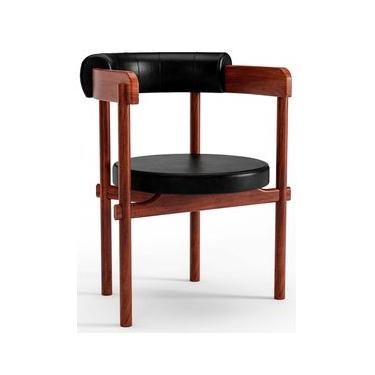 Imagem de Cadeira De Madeira Cavalet Com Assento e Encosto Estofado 62 x 79 x 57 cm (L x A x P) - Cor Castanho Tecido Corino Preto 22B