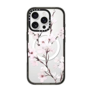 Imagem de CASETiFY Capa Impact para iPhone 16 Pro [proteção contra quedas de grau militar de 2,5 m 4X/compatível com Magsafe] - Flor de cerejeira - Preto transparente