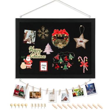 Imagem de AMUSIGHT Quadro de cortiça preta dupla face com linho, 40,64 cm x 30,48 cm quadro de avisos pequeno emoldurado de madeira pendurada, kit de quadro de visão para exibição de imagens, quadros, para decoração de escritório, sala de parede, escola, escritório, 20 pinos