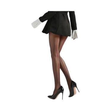 Imagem de Meia-calça Feminina De Cintura Alta Com Estampa, Salto Cubano, Transpa