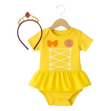 Imagem de Fantasia Bela e a Fera bebê menina body temático com laço princesa (Body com laço ou tiara, M)