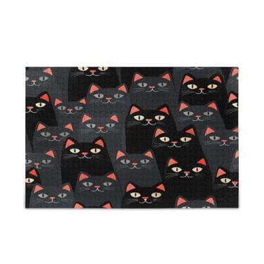 Imagem de Qilmy Quebra-cabeça de gato preto para adultos, adolescentes e crianças, 1000 peças quebra-cabeça de madeira divertido jogo familiar para férias, brinquedo, presente, decoração de casa