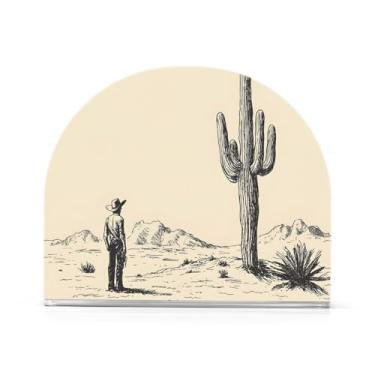 Imagem de JUZIHAI Porta-guardanapos caubói de cacto do deserto para mesa dispensador de guardanapo de acrílico para mesa suporte de lenços independente para cozinha sala de jantar bar festa decoração de casa