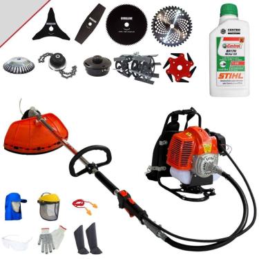 Imagem de Roçadeira Costal Terra GRC430 43cc 1,7HP Alta Rotação Para Todos os Tipos de Trabalho Com Carretel + Kit de 8 Opções de Cortes + Óleo Stihl 2T + EPI