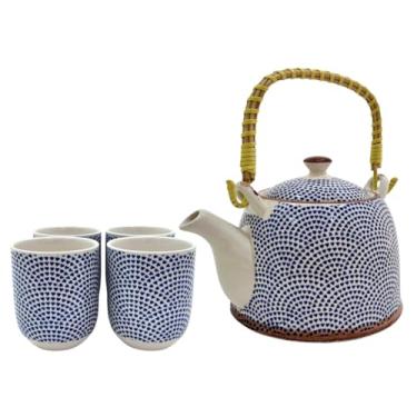 Imagem de Jogo de Chá com Bule de Porcelana 900ml com Infusor e 4 Copos 150ml | Kit Café Tokyo 30a(Corações Azuis)