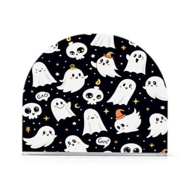 Imagem de JUZIHAI Suporte de guardanapo de fantasmas de Halloween para mesa dispensador de guardanapo de acrílico para mesa suporte de lenços independente para cozinha sala de jantar bar festa decoração de casa
