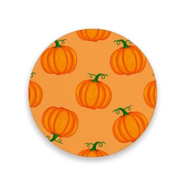 Imagem de JUZIHAI Conjunto de 2 porta-copos Pumpkins para bebidas, porta-copos redondos de pedra de cerâmica absorvente de 9 cm com base de cortiça, tapete de proteção de mesa para cozinha, bar, decoração de