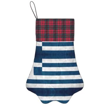 Imagem de SKKNT Meias de Natal com estampa de bandeira grega para animais de estimação, decoração de Natal, cães, gatos, árvores, doces, presente conveniente