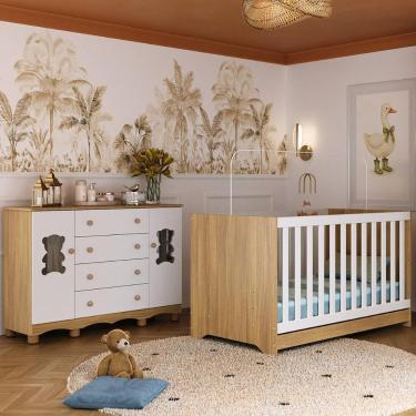 Imagem de Berço Americano 3 Em 1 Com Cômoda 2 Portas 4 Gavetas Ternura Multimóveis MP4730 Madeirado-branco