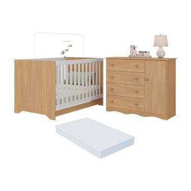 Imagem de Berço Americano 3 em 1 com Colchão Incluso e Cômoda 1 Porta 4 Gavetas Realeza Multimóveis MP4697