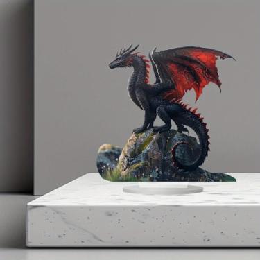 Imagem de Decoração de mesa de acrílico Black Dragon Red Wings, adequada para decoração de casa na sala de estar ou escritório. Escolha de presente ideia: Halloween, Natal, aniversário, aniversário, dia dos