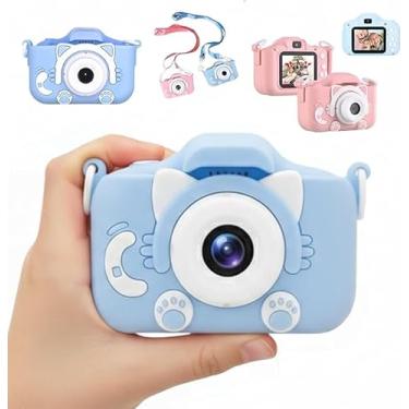 Imagem de Máquina Fotográfica Infantil Câmera Digital Filma HD com Jogos Divertidos Portátil Gatinho Fofa Recarregável (Azul Gatinho)