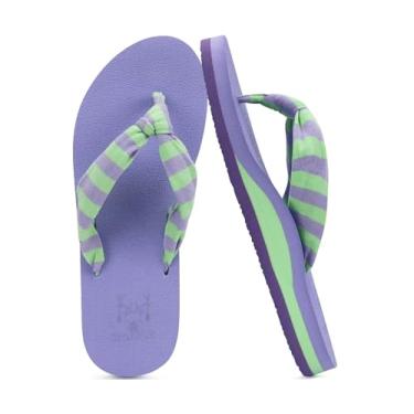 Imagem de KuaiLu Chinelo feminino com suporte de arco, tapete de ioga, confortável, verão, praia, caminhada, tanga com almofada, sem cadarço, uso interno e externo, Roxo, verde, 34