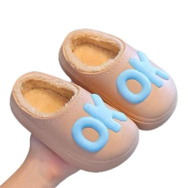 Imagem de Pantufas impermeáveis para meninas e meninos, sapatos para ambientes internos e externos, plataforma quente de inverno, sapato antiderrapante, Caqui, 10-11 Little Kid