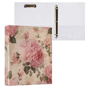 Imagem de Pastas de fichário floral bege com três anéis e pasta de arquivo para área de transferência de perfil para material de escritório, pacote com 2