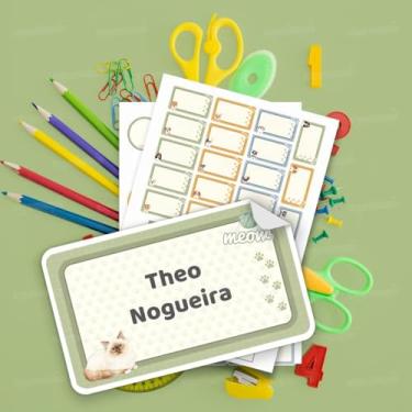 Imagem de Kit de Etiquetas Escolares Personalizadas Gatos 01 com nome, ideal para identificar material escolar infantil