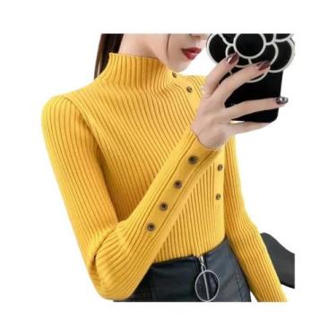 Imagem de Suéter De Tricô Feminino De Outono Com Gola Alta, Algodão Macio, Ajust