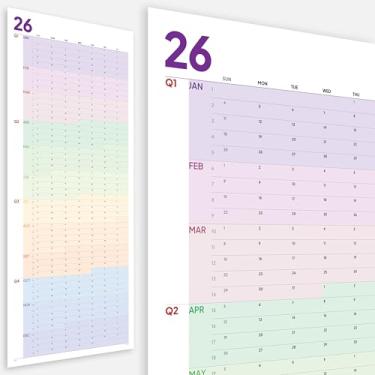 Imagem de Calendário de parede grande 2026 (99 x 43 cm - enrolado) calendário apagável a seco para parede, planejador de parede apagável, layout vertical, impressão grande de qualidade, laminação brilhante