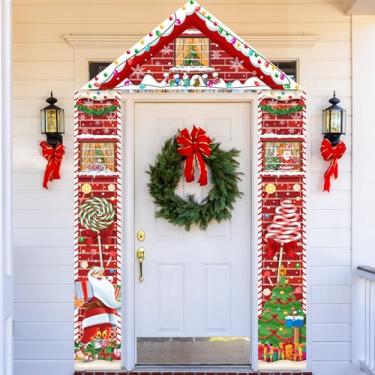 Imagem de 3 peças de banners de porta de feliz Natal capa de porta de casa decoração de festa doce Papai Noel árvore de Natal pendurada vertical interna externa placas de Natal para varanda casa janela