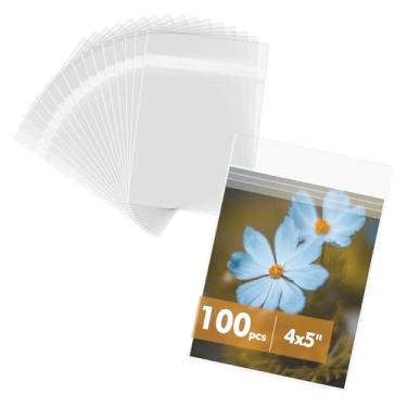 Imagem de Mat Board Center Sacos de armazenamento de mangas cristalinas 10 x 12 cm, pacote com 100 sacos de celofane autovedantes para cartão A2 com joias de fotos de envelope