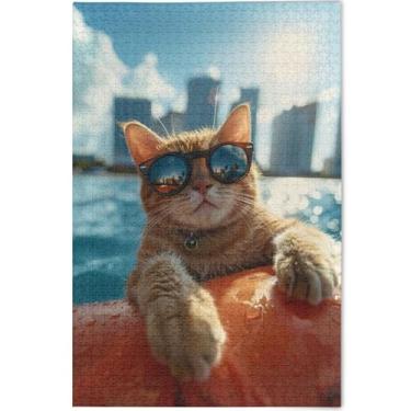 Imagem de Quebra-cabeça de gato divertido personalizado Hoilday 500 peças para adultos amantes presentes família quebra-cabeças legais Prime paisagem floral, 52 cm x 37,8 cm