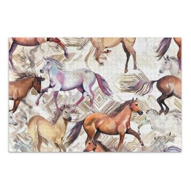 Imagem de Quebra-cabeça com estampa de animais com cavalos de corrida, 500 peças para adultos, elefantes brancos, presentes, mordaça, presente, quebra-cabeça, brinquedo artístico, 51 x 35 cm