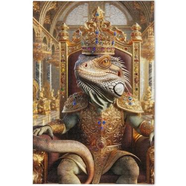 Imagem de Quebra-cabeça engraçado Rei lagarto personalizado 500 peças para adultos decoração de arte pintura cena de inverno quebra-cabeças jogo de tecnologia presentes, 52 cm x 37,8 cm