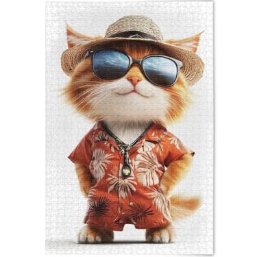 Imagem de Quebra-cabeça animal moda gato laranja adulto 500 peças amantes presentes família quebra-cabeça personalizado natureza grande animal impressão arte, 52 cm x 37,8 cm