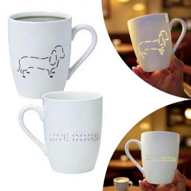 Imagem de Lily's Home Caneca de café de cerâmica com padrão de cachorro vazado - Caneca de porcelana branca - segura para micro-ondas e lava-louças - perfeita para café, cappuccino, chá - presente para amantes