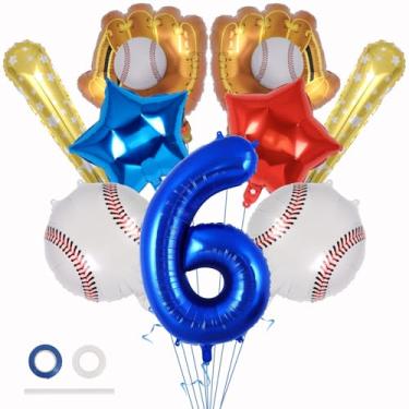 Imagem de Balões de beisebol, decorações de 6 anos de beisebol, balão de alumínio número 6 de 101 cm para crianças aniversário tema esportivo suprimentos de festa (número 6)