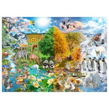 Imagem de Naturelish Quebra-cabeça para adultos 1000 peças, cenário de quatro estações com diferentes animais, paisagem colorida, paisagem natural, arte quebra-cabeça, jogo desafiador para exibição de amigos da
