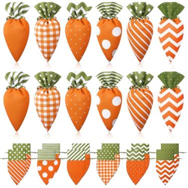 Imagem de SilTriangle 12 unidades de sacos de guloseimas de Páscoa em forma de cenoura, recheios de cesta de Páscoa, tecido, cordão, presente, caça ao ovo, suprimentos de festa ao ar livre para festas infantis