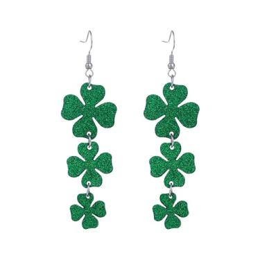 Imagem de Solighter Brincos femininos de folha verde para dia de São Patrício, trevo irlandês, joia com glitter da sorte, Large, Acrílico, Sem pedra preciosa