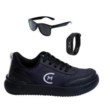 Imagem de Tênis Casual Infantil Masculino Chumbo/Preto/Fogo +Óculos+Relógio - Cl
