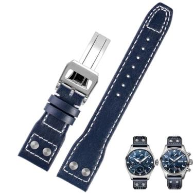 Imagem de ORKDFJ Pulseira de relógio de couro genuíno de 20 mm, 21 mm, 22 mm, para IWC Big Pilot lança-chamas, Little Prince Mark, pulseira de unhas de salgueiro (cor: fivela prateada marrom, tamanho: 21 mm)