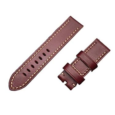 Imagem de MAALYA 22 mm 24 mm 26 mm de espessura vintage genuíno genuíno couro de vaca pulseira artesanal homens para pulseira Panerai fivela masculina (cor: pulseira vermelha vinho, tamanho:
