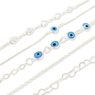Imagem de KIt 5 Pulseira Olho Grego Zirconia Coração Prata Legitima 925 - Lojas 