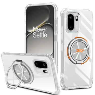 Imagem de Compatível com capa de telefone Oneplus 15R 5G, suporte giratório de 360° [não amarelo] capa protetora transparente com 4 cantos de airbag à prova de choque para Oneplus 1+ 15R 5G 2025 - transparente