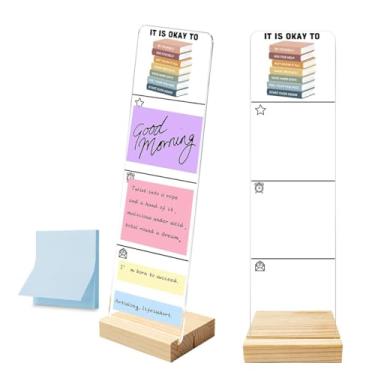 Imagem de Quadro de notas para monitor com base de madeira removível, suporte de acrílico portátil, para quadro de mensagens em acrílico, conjunto de mesa de escritório, notas adesivas 100 folhas