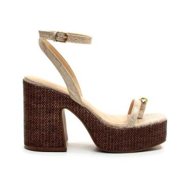 Imagem de Sandália Plataforma Couro Creme Cecconello 2741003-3, Creme, 37