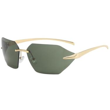 Imagem de Óculos de Sol Punk sem Aro com Hastes Metálicas, Proteção UV400, para Esportes ao Ar Livre, Corrida e Ciclismo, Dourado e Verde