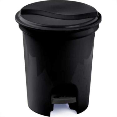 Imagem de Lixeira Plasvale Com Pedal 13L Redonda Preta, Preto