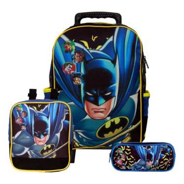 Imagem de Kit Mochila Infantil Bolsa Carrinho Batman Reforçada Grande - Plike