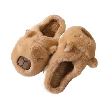 Imagem de Chinelos De Capivara De Pelúcia Macia Para Casal, Quentes De Inverno, 