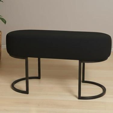 Imagem de Puff Banco Luna Versátil Bouclê Quarto Sala Decorativo (Preto c/Pé preto)